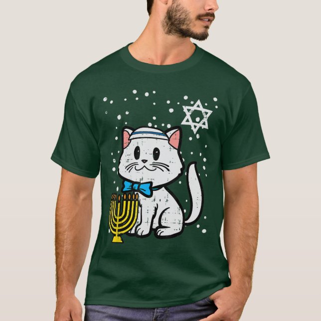 Camiseta Hanukkah Cat Cute Chanukah Jewish Women Girls oddl (Anverso)