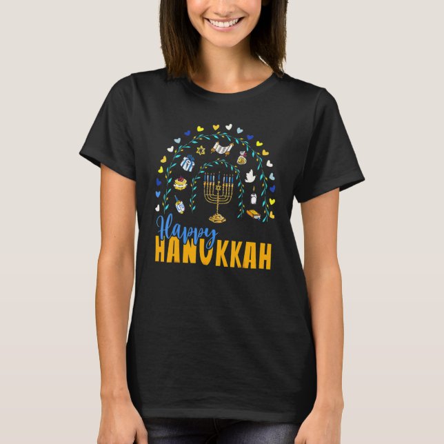 Camiseta Hanukkah Chanukah Rainbow Menorah Hol judío (Anverso)