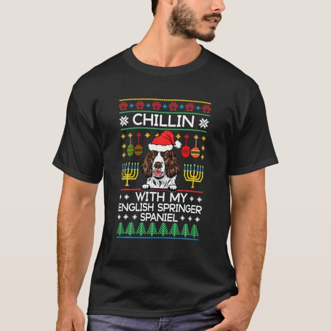 Camiseta Hanukkah Chillin Con Mi Inglés Springer Spaniel (Anverso)