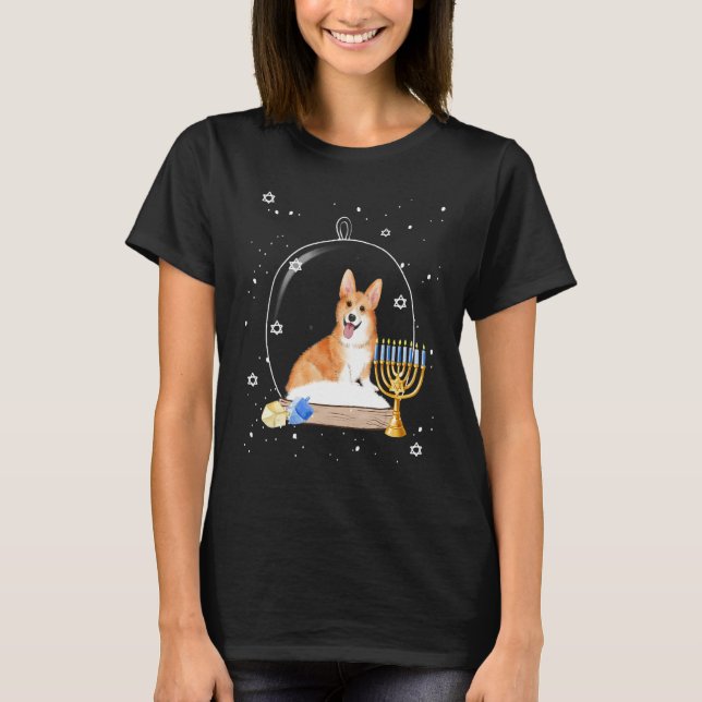 Camiseta Hanukkah Corgi Dog Snow Globe Pajama (Anverso)