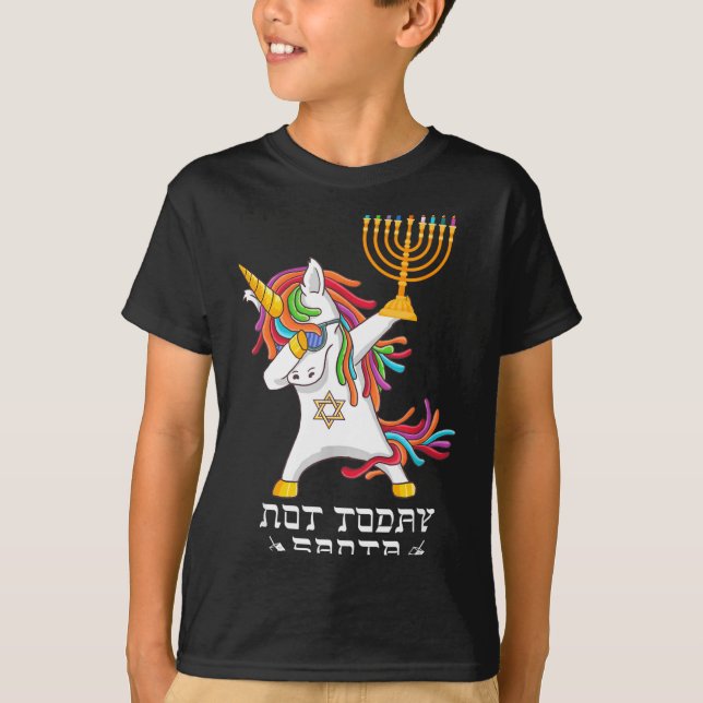Camiseta Hanukkah Dabbing Unicorn Not Today Santa Jewnicorn (Anverso)
