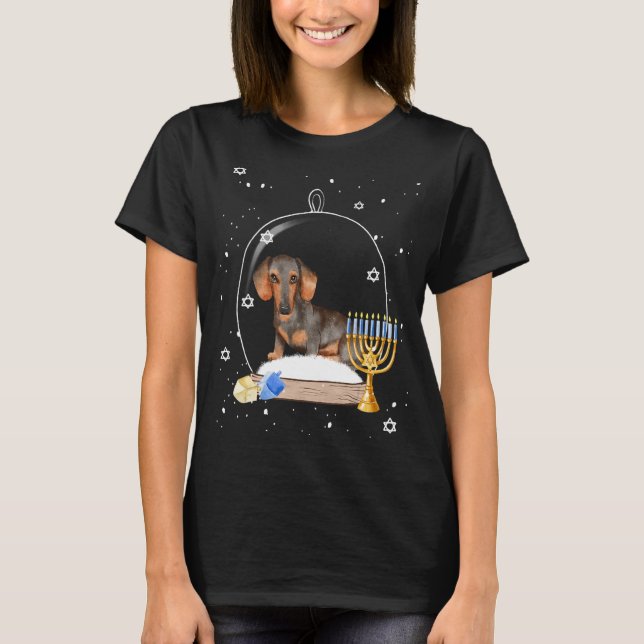Camiseta Hanukkah Dachshund Globe Snow Pajama (Anverso)