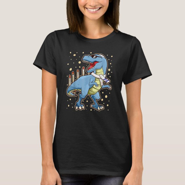 Camiseta Hanukkah Dinosaur Stegosaurus Dino Menorah (Anverso)