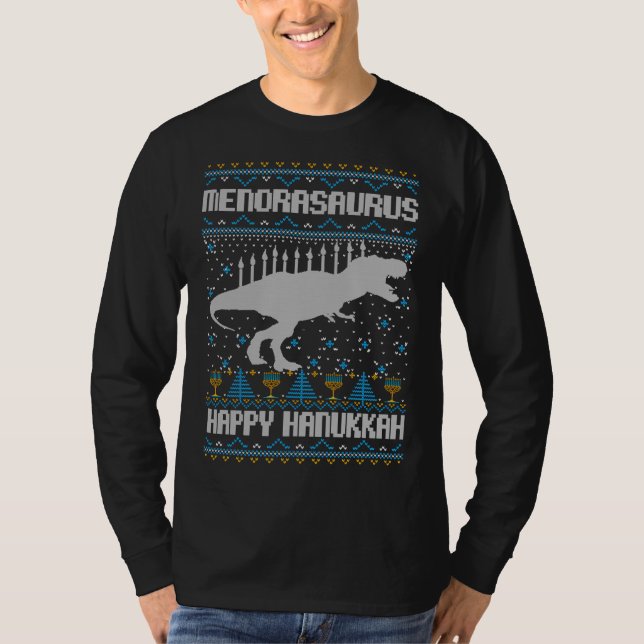 Camiseta Hanukkah Dinosaur T rex Menorah Navidades feos Swe (Anverso)
