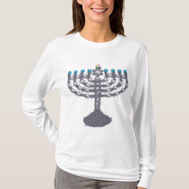 Camiseta Hanukkah glam menorah hanukkiah (Anverso)