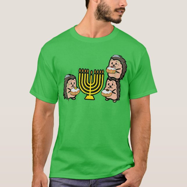 Camiseta Hanukkah Hedgehogs Chanukah Jewish Men Women Boys  (Anverso)