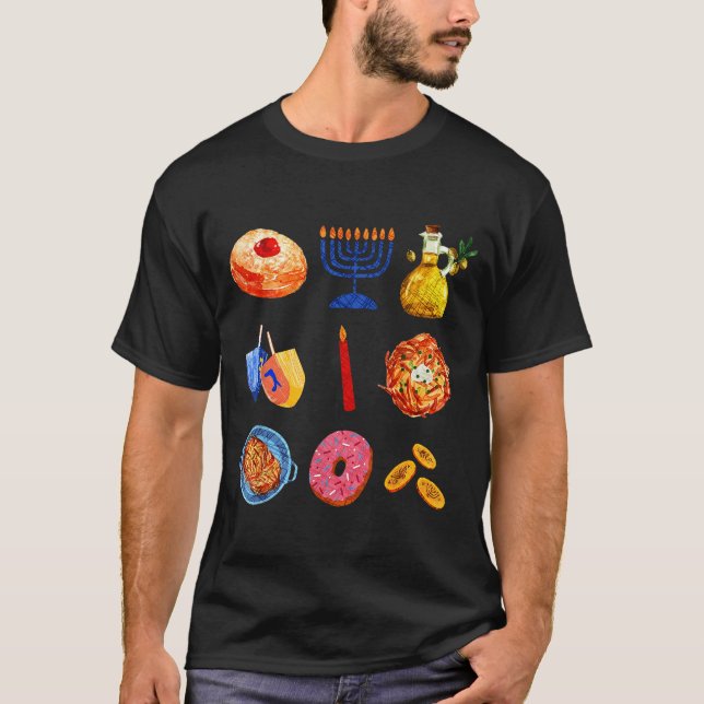 Camiseta Hanukkah Latke Menorah Dreidel Donut Chanukah Jewi (Anverso)