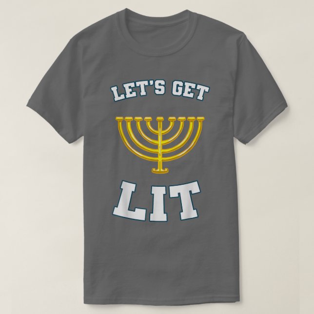 Camiseta Hanukkah Lets Get Lit Menorah Chanukah Festival Je (Diseño del anverso)