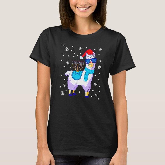 Camiseta Hanukkah Llama Menorah Alpaca Santa Hat Navidades (Anverso)