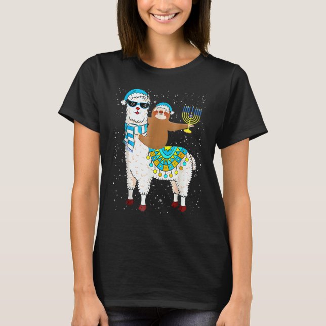 Camiseta Hanukkah Llamakah Llama Sloth Happy Hanukkah Chanu (Anverso)