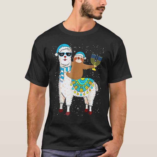 Camiseta Hanukkah Llamakah Llama Sloth Happy Hanukkah Chanu (Anverso)