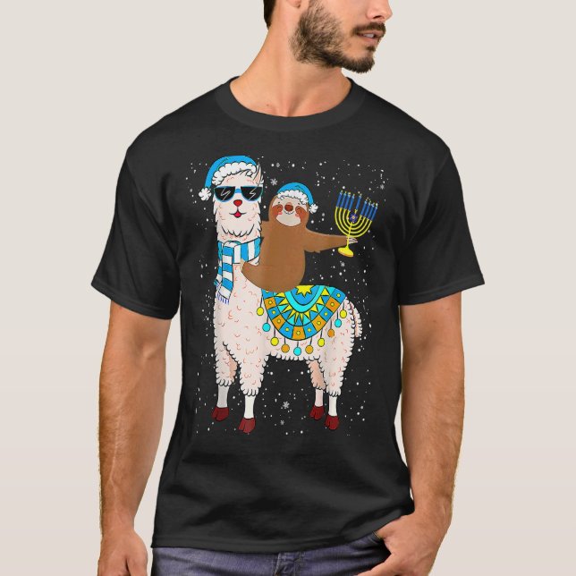 Camiseta Hanukkah Llamakah Llama Sloth Happy Hanukkah Chanu (Anverso)