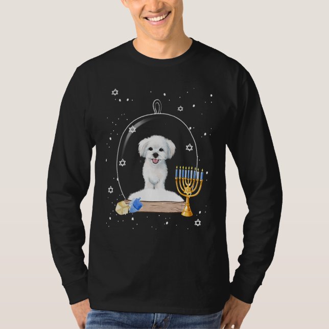 Camiseta Hanukkah Maltese Dog Snow Globe Pajama (Anverso)