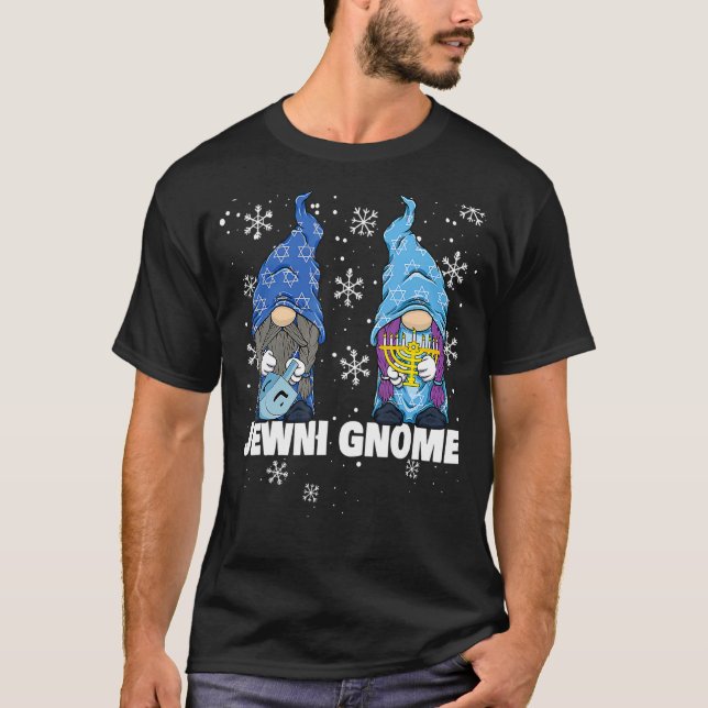 Camiseta Hanukkah Menorah Dreidel Gnome Feliz Gnomik (Anverso)