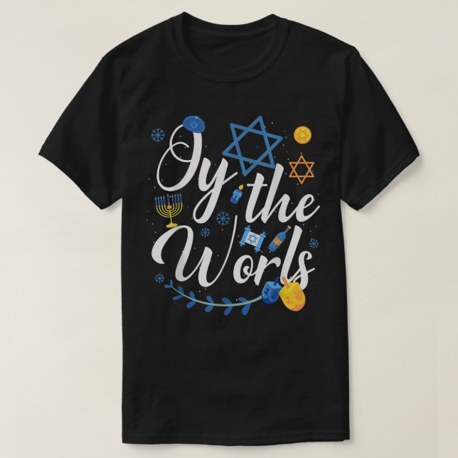 Camiseta Hanukkah Menorah Judío Oy Al Mundo Hanukkah (Diseño del anverso)