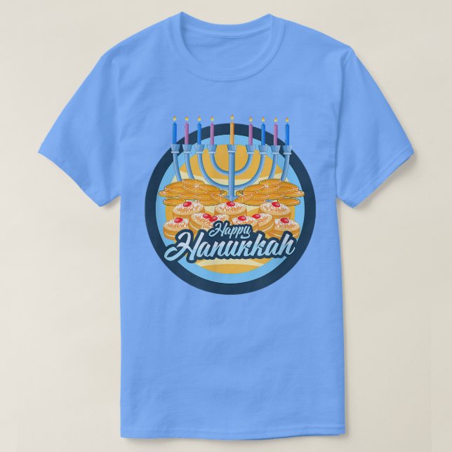 Camiseta Hanukkah Menorah Latkes Doughnuts  (Diseño del anverso)