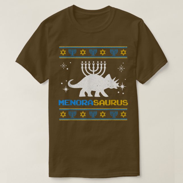 Camiseta Hanukkah Menorah Saurus Dinosaur Pun Judío  (Diseño del anverso)