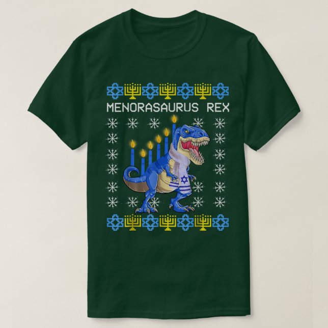 Camiseta Hanukkah Menorasaurus Re Menorah Ugly Hanukkah  (Diseño del anverso)
