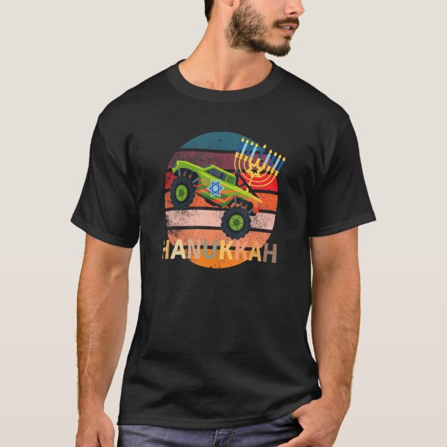 Camiseta Hanukkah Monster Truck Dreidel Menorah  Retro Vint (Anverso)