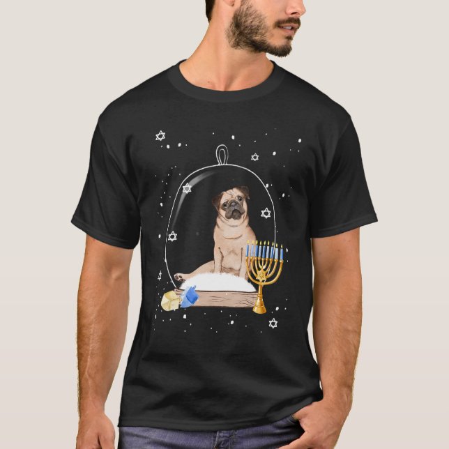 Camiseta Hanukkah Pug Dog Globe Snow Pajama (Anverso)