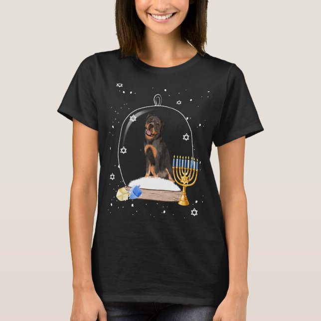 Camiseta Hanukkah Rottweiler Dog Globe Snow Pajama (Anverso)