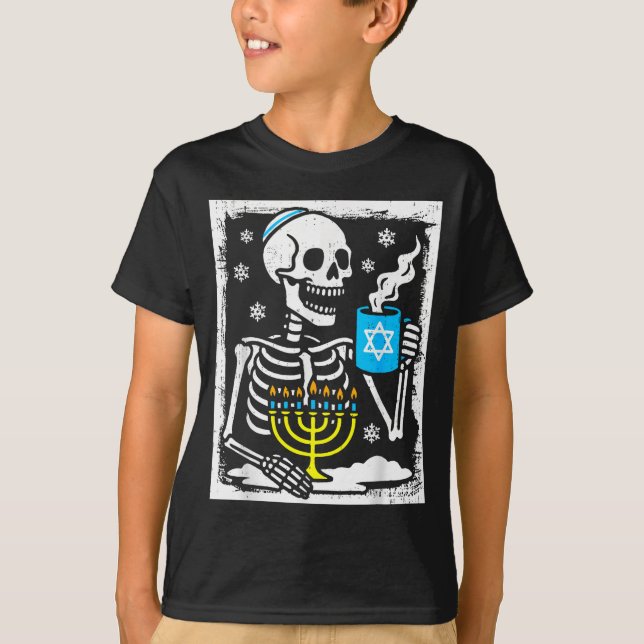 Camiseta Hanukkah Skeleton Coffee Dreidel Jewish Menorah Ch (Anverso)