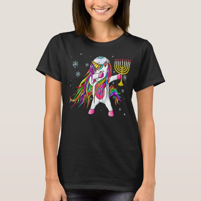 Camiseta Hanukkah Unicorn Mujeres Chicas del Dabbing Paj (Anverso)