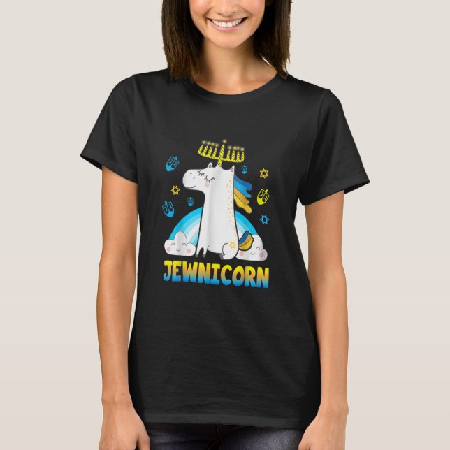 Camiseta Hanukkah unicornio Menorah (Anverso)