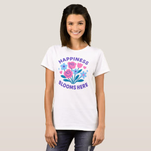 Camiseta Happiness Blooms Here Aesthetic Floral T-Shirt