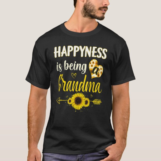 Camiseta Happiness Is Being A Grandma Sunflower Grandma Mot (Anverso)