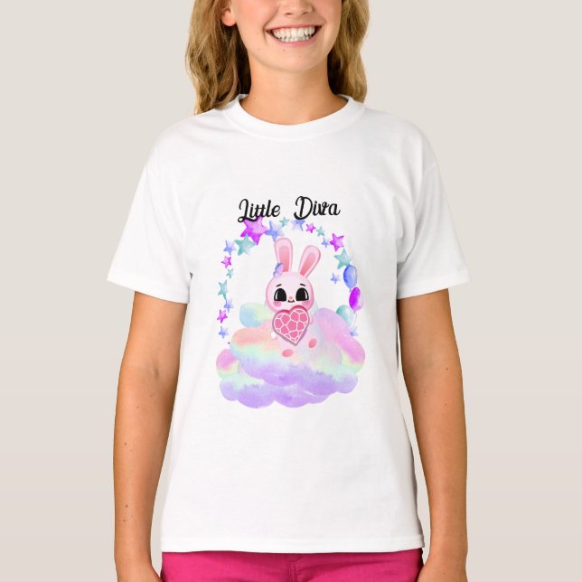 Camiseta  Happiness magic sweet bunny in the rainbow (Anverso)