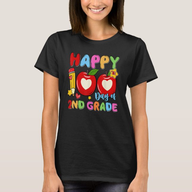 Camiseta Happy 100 Days Of 2nd Grade Pencil Apples Kids Tea (Anverso)