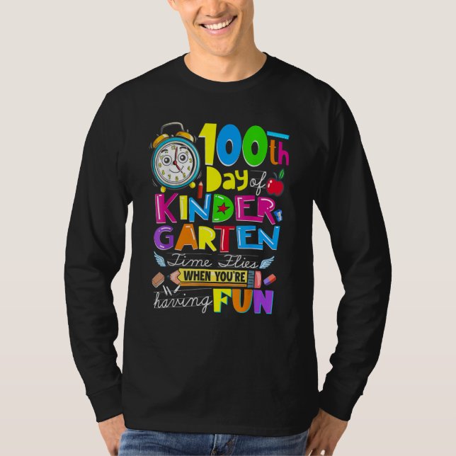 Camiseta Happy 100 Days Of Kindergarten School Teachers Kid (Anverso)