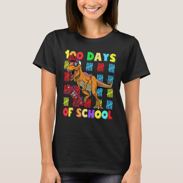 Camiseta Happy 100 Days Of School Dinosaur 100 Days Smarter (Anverso)