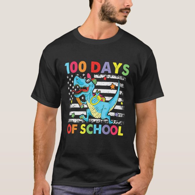 Camiseta Happy 100 Days Of School Funny Dinosaur Teachers 1 (Anverso)