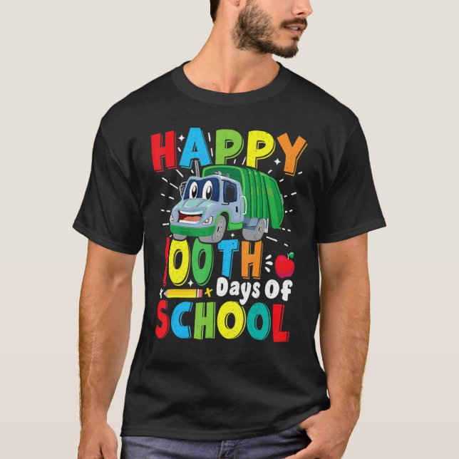 Camiseta Happy 100 Days Of School Garbage Truck Boys Kids T (Anverso)