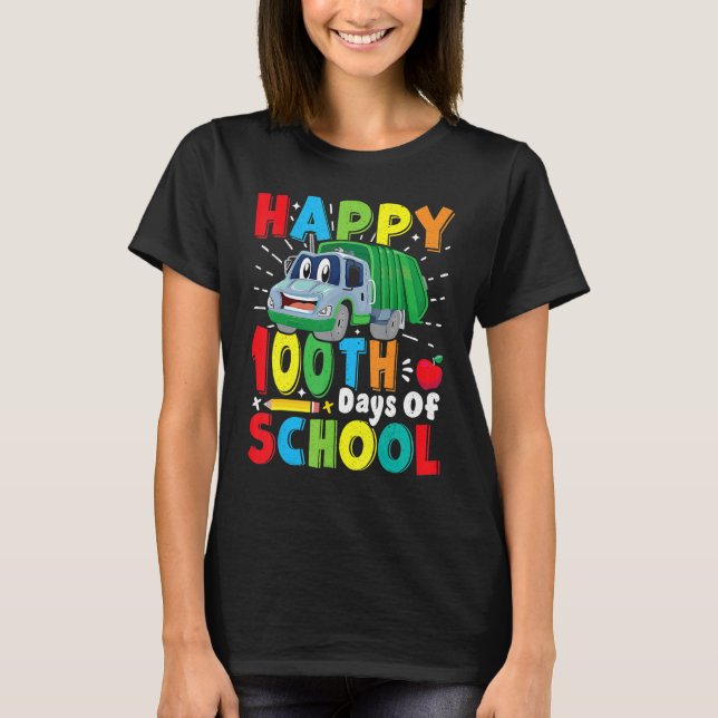 Camiseta Happy 100 Days Of School Garbage Truck Boys Kids T (Anverso)