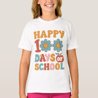 Camiseta Happy 100 days of school, groovy fonts.