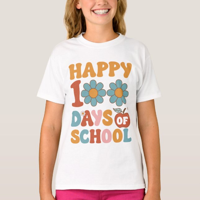 Camiseta Happy 100 days of school, groovy fonts. (Anverso)