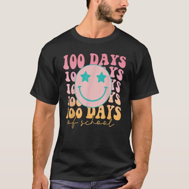Camiseta Happy 100 Days Of School Happy Smiling Face Retro  (Anverso)