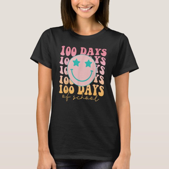 Camiseta Happy 100 Days Of School Happy Smiling Face Retro  (Anverso)