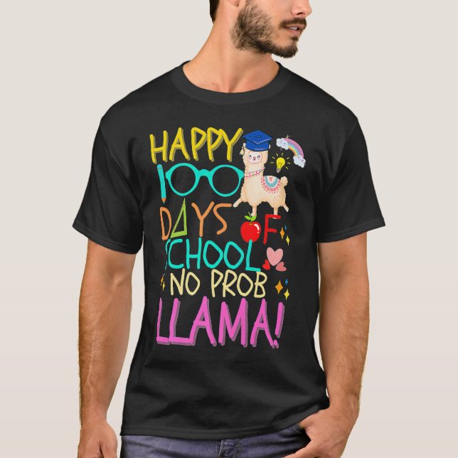 Camiseta Happy 100 Days of School No Prob Llama Kids & Teac (Anverso)