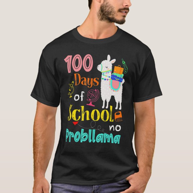 Camiseta Happy 100 Days Of School No Problama School Llama  (Anverso)