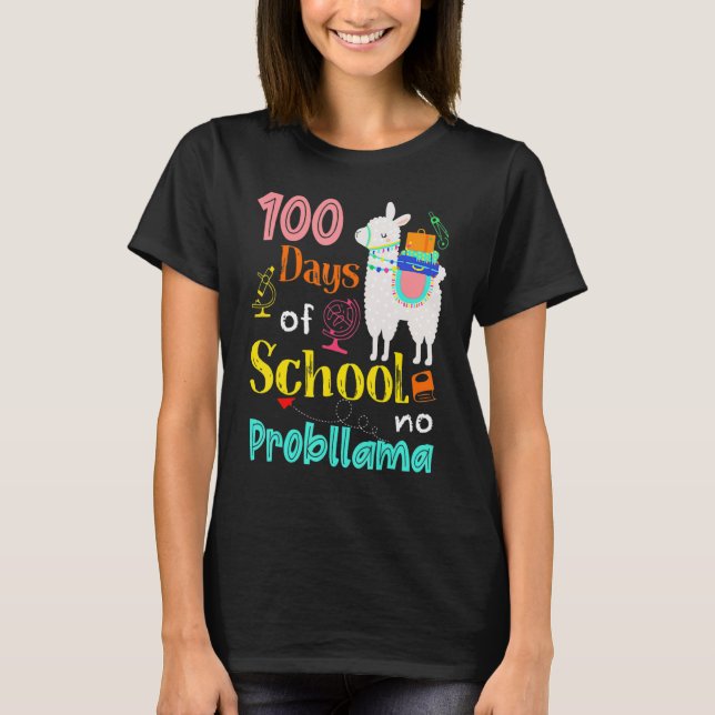 Camiseta Happy 100 Days Of School No Problama School Llama  (Anverso)