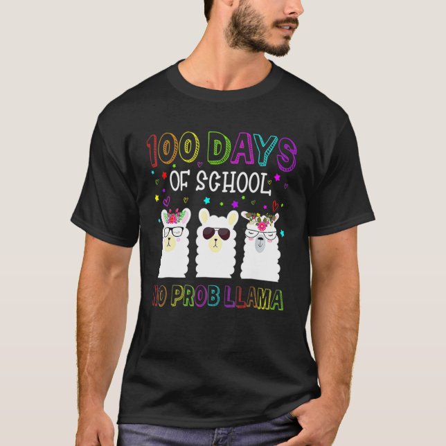 Camiseta Happy 100 Days Of School No Probllama Llama 100th  (Anverso)