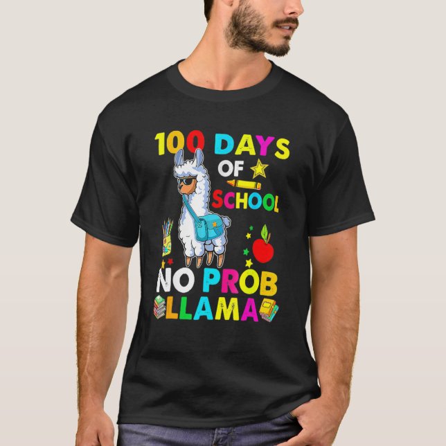 Camiseta Happy 100 Days Of School No Probllama Llama 100th  (Anverso)