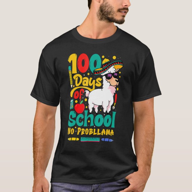 Camiseta Happy 100 Days Of School No Probllama Llama 100th  (Anverso)