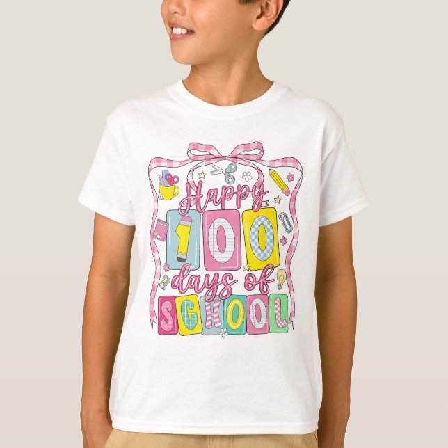 Camiseta Happy 100 Days of School Pink Bow (Anverso)