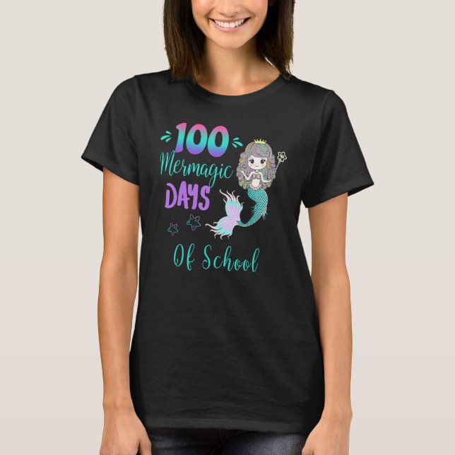 Camiseta Happy 100 Days Of School Pre-K 1st Grade Mermaid O (Anverso)