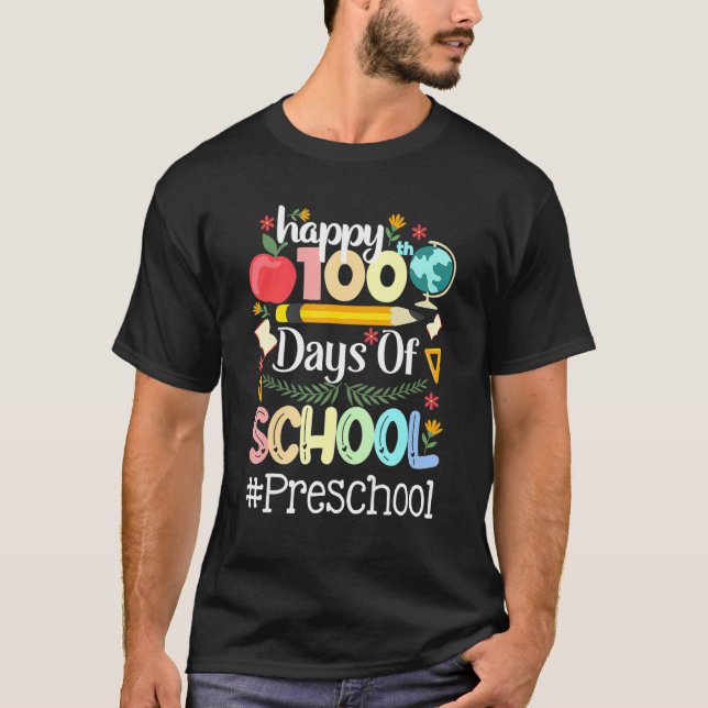 Camiseta Happy 100 Days Of School PRESCHOOL 100th Day Pop i (Anverso)